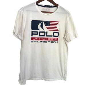 Polo Ralph Lauren Offshore Sailing Team T Shirt Large L Womens White USA Flag